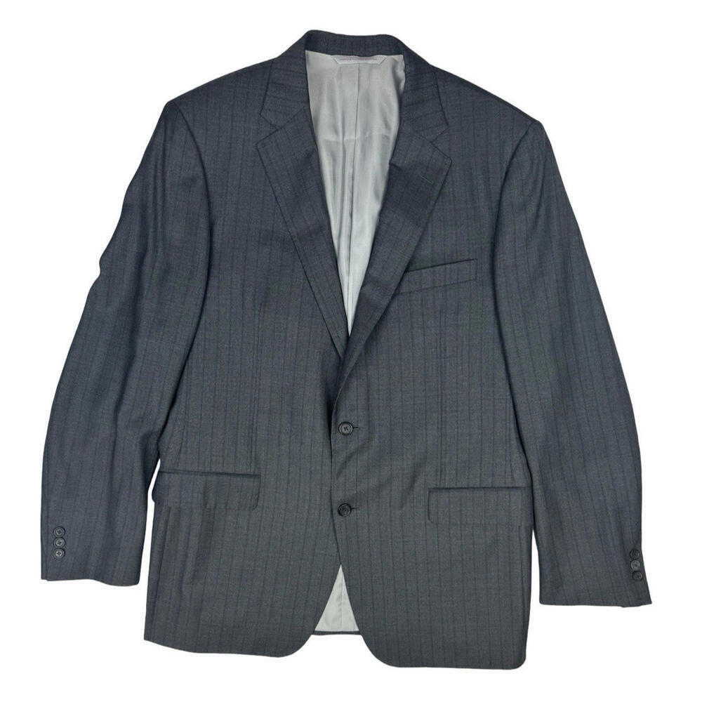 Samuelsohn Super 120's Loro Piana Wool Blazer Jacket Gray Striped Size 44 L US